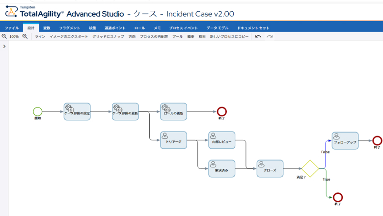 TotalAgility Advanced Studio で問い合わせや申請の案件を一元管理するケース管理の画面イメージ
